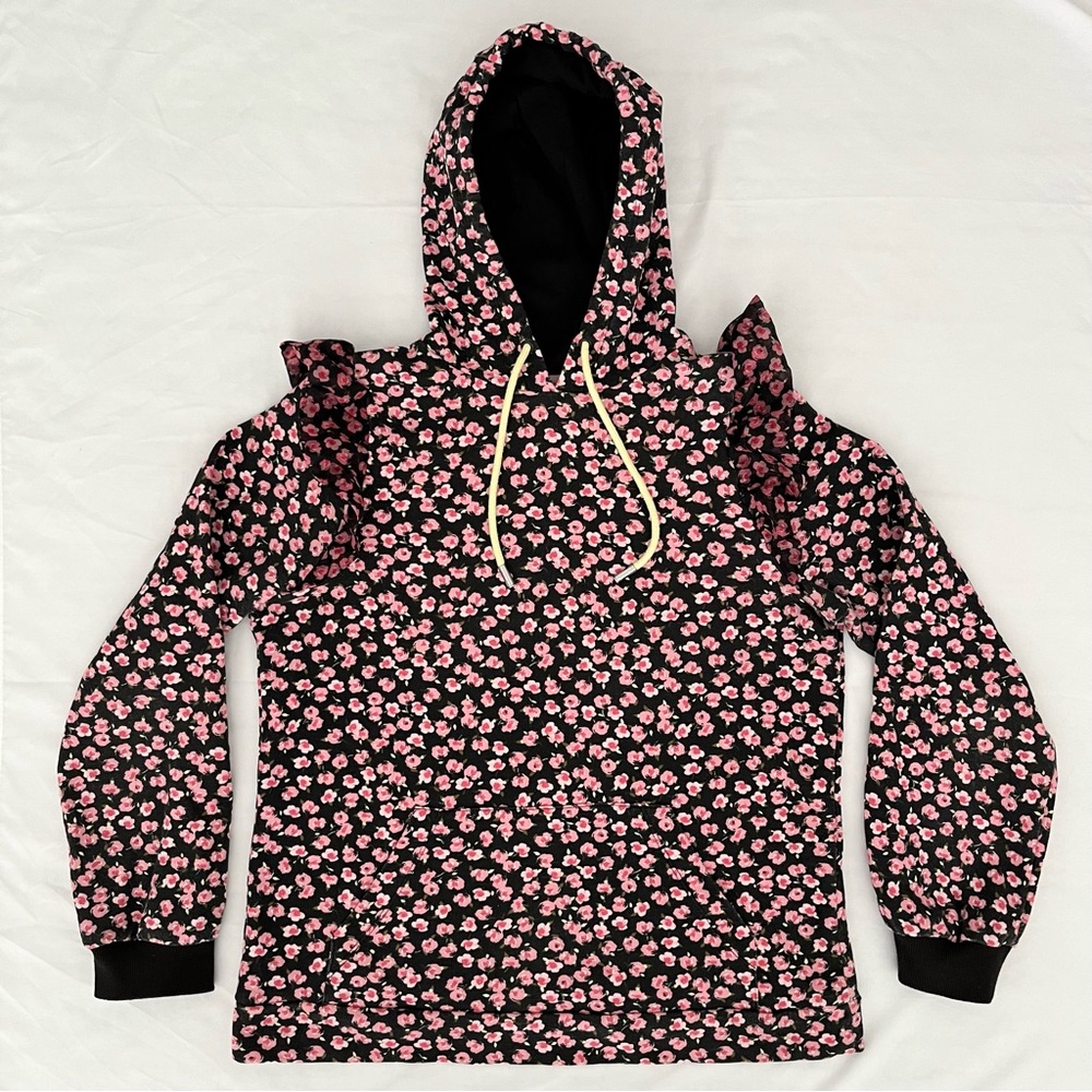 Sandy Liang x Target Women's Floral Hoodie Sweatshirt Size S Black Pink Ruffles